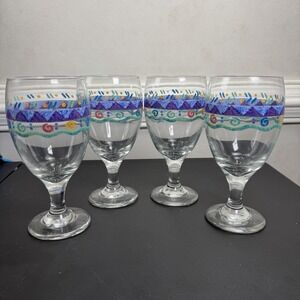 VTG Set of 4 Sango Potpourri Sue Zipkin 14 Oz Wine Glasses 7" Goblet